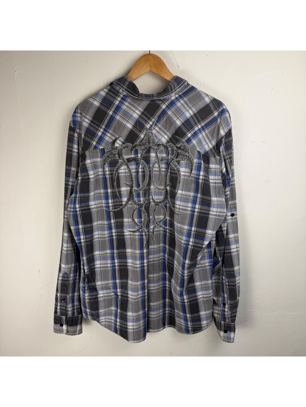 y2k Embroidered Oakland Plaid Button Up Men's Large